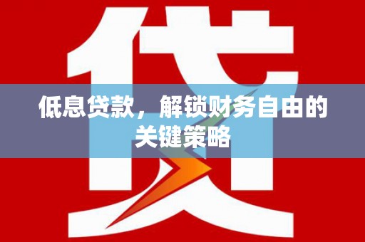樊城低息贷款，解锁财务自由的关键策略